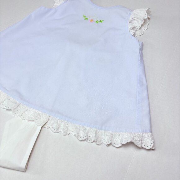 Proper Peony Blue Embroidered Open Swing Back Matching Ruffle Outfit Set 2T - Picture 12 of 16